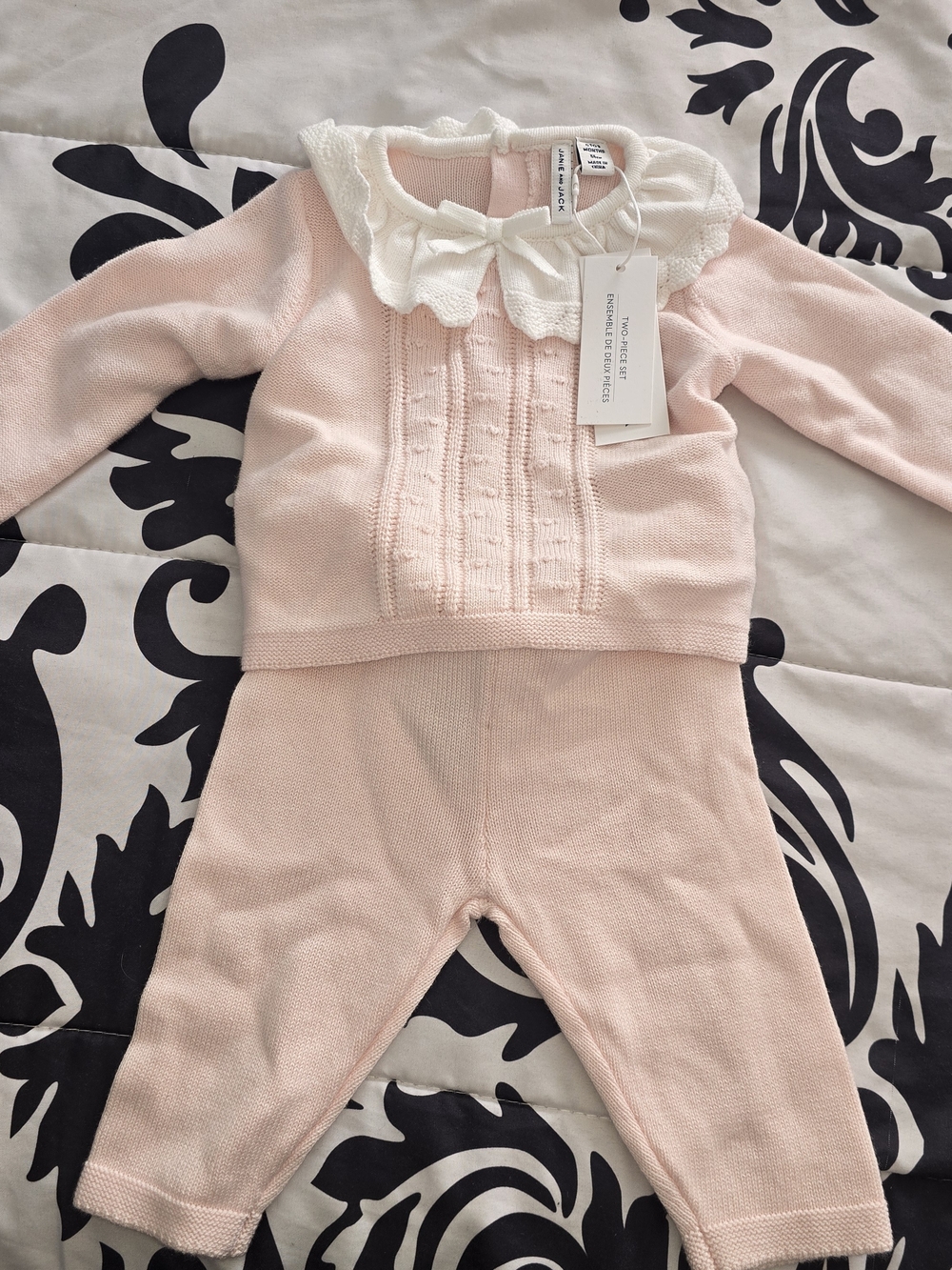 Janie and Jack Pink Knit Two-Piece Set with White Collar